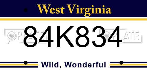 84K834 West Virginia License Plate