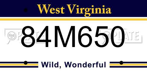 84M650 West Virginia License Plate