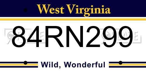 84RN299 West Virginia License Plate