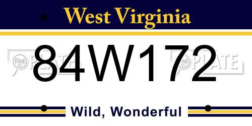 84W172 West Virginia License Plate