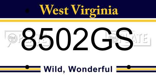 8502GS West Virginia License Plate