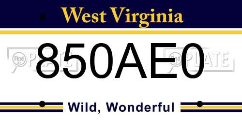 850AE0 West Virginia License Plate