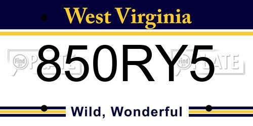 850RY5 West Virginia License Plate