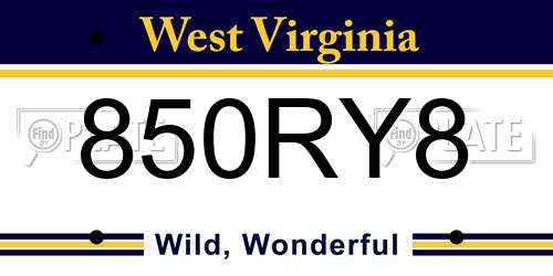 850RY8 West Virginia License Plate