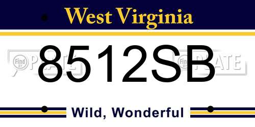 8512SB West Virginia License Plate