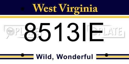 8513IE West Virginia License Plate