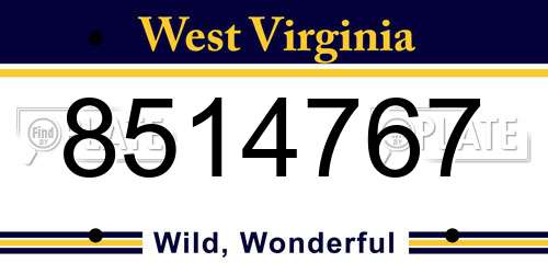 8514767 West Virginia License Plate