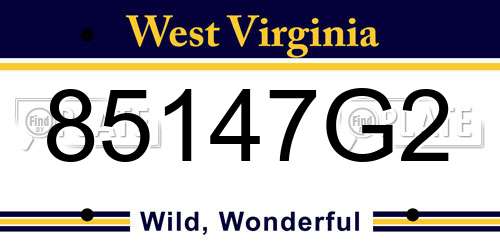 85147G2 West Virginia License Plate