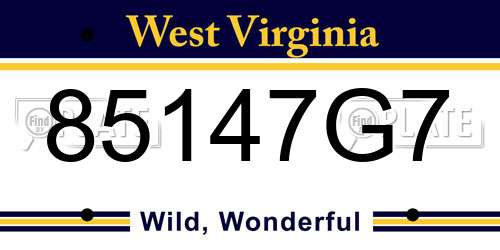 85147G7 West Virginia License Plate