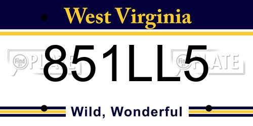 851LL5 West Virginia License Plate
