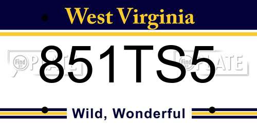 851TS5 West Virginia License Plate
