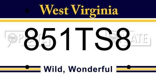851TS8 West Virginia License Plate