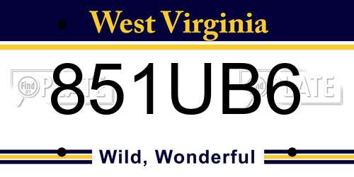 851UB6 West Virginia License Plate