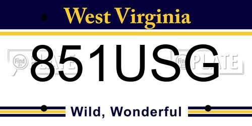 851USG West Virginia License Plate