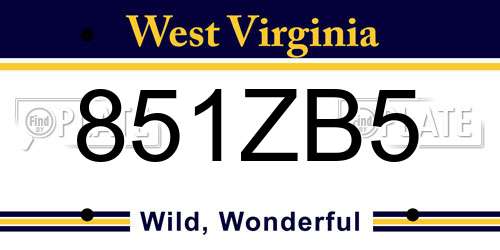 851ZB5 West Virginia License Plate