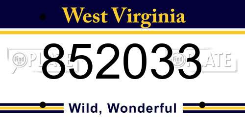 852033 West Virginia License Plate