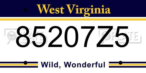 85207Z5 West Virginia License Plate