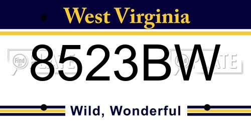 8523BW West Virginia License Plate