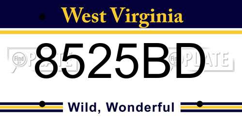 8525BD West Virginia License Plate