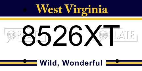8526XT West Virginia License Plate