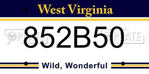 852B50 West Virginia License Plate