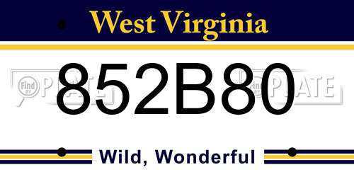 852B80 West Virginia License Plate