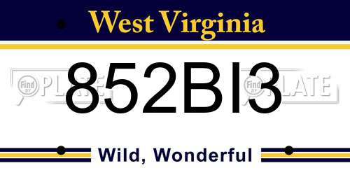 852BI3 West Virginia License Plate