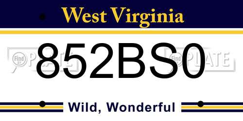 852BS0 West Virginia License Plate