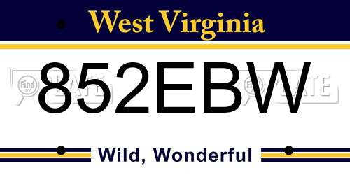 852EBW West Virginia License Plate