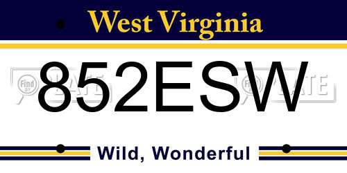852ESW West Virginia License Plate