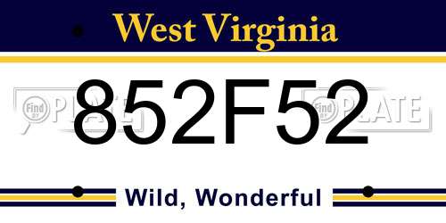 852F52 West Virginia License Plate