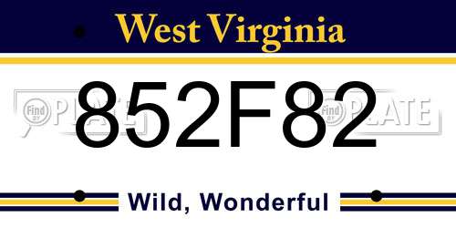 852F82 West Virginia License Plate