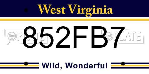 852FB7 West Virginia License Plate