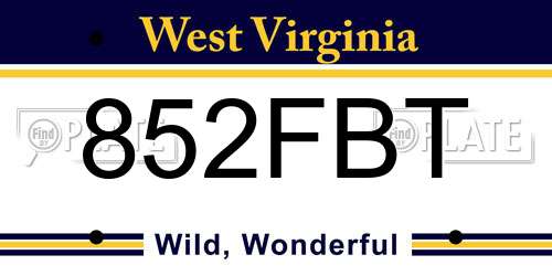 852FBT West Virginia License Plate
