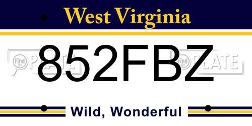 852FBZ West Virginia License Plate