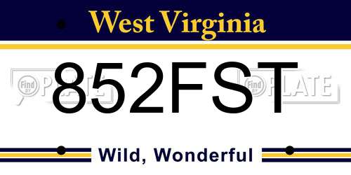 852FST West Virginia License Plate