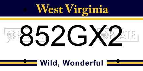 852GX2 West Virginia License Plate