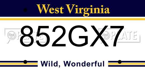 852GX7 West Virginia License Plate