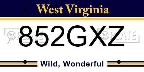 852GXZ West Virginia License Plate