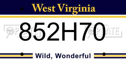 852H70 West Virginia License Plate