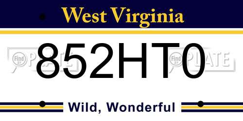 852HT0 West Virginia License Plate