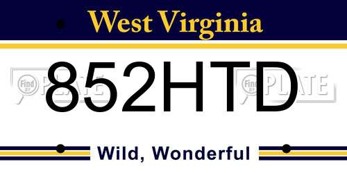 852HTD West Virginia License Plate