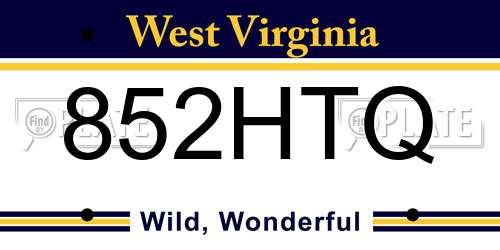 852HTQ West Virginia License Plate