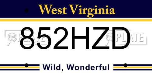 852HZD West Virginia License Plate