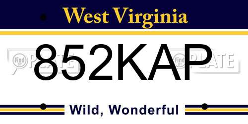 852KAP West Virginia License Plate