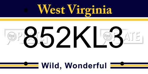 852KL3 West Virginia License Plate