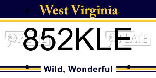 852KLE West Virginia License Plate