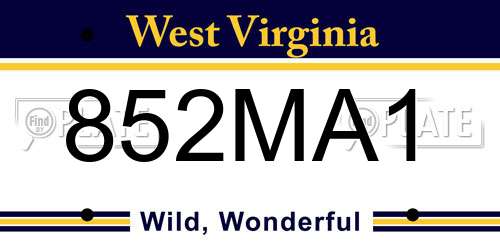 852MA1 West Virginia License Plate