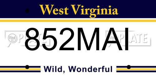 852MAI West Virginia License Plate