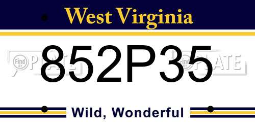852P35 West Virginia License Plate